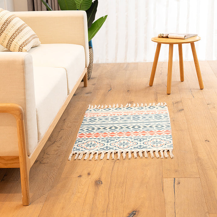 Lisslune | Classic living room carpet Colorful geometric printed carpet washable woven rug with tassels