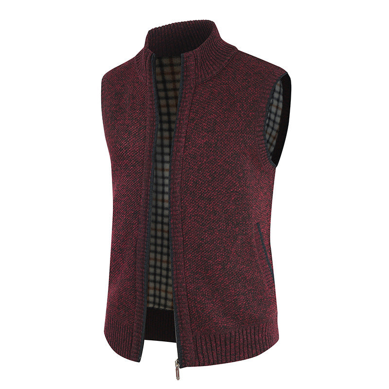 Men's stylish knit vest with stand-up collar and full-length zipper Lisslune