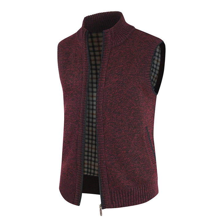 Men's stylish knit vest with stand-up collar and full-length zipper Lisslune