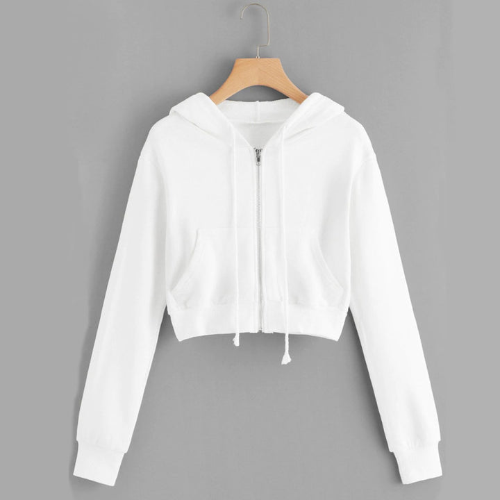 Women's short hooded top with practical pockets and zipper Lisslune