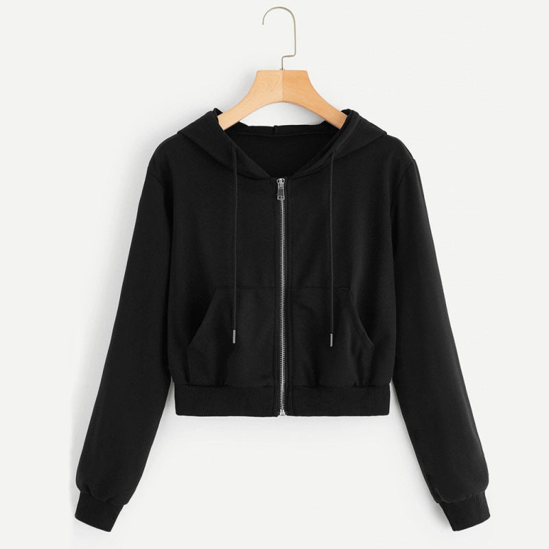 Women's Short Zipper Hoodie with Kangaroo Pocket Lisslune