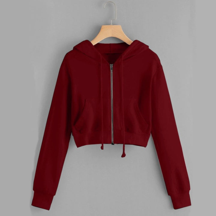 Women's short hooded top with practical pockets and zipper Lisslune