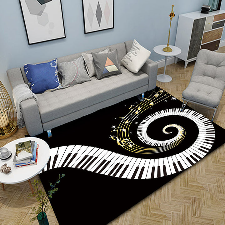 Lisslune | Multicolor bedroom rug funky music printed area rug polyester non-slip backing pet-friendly rug
