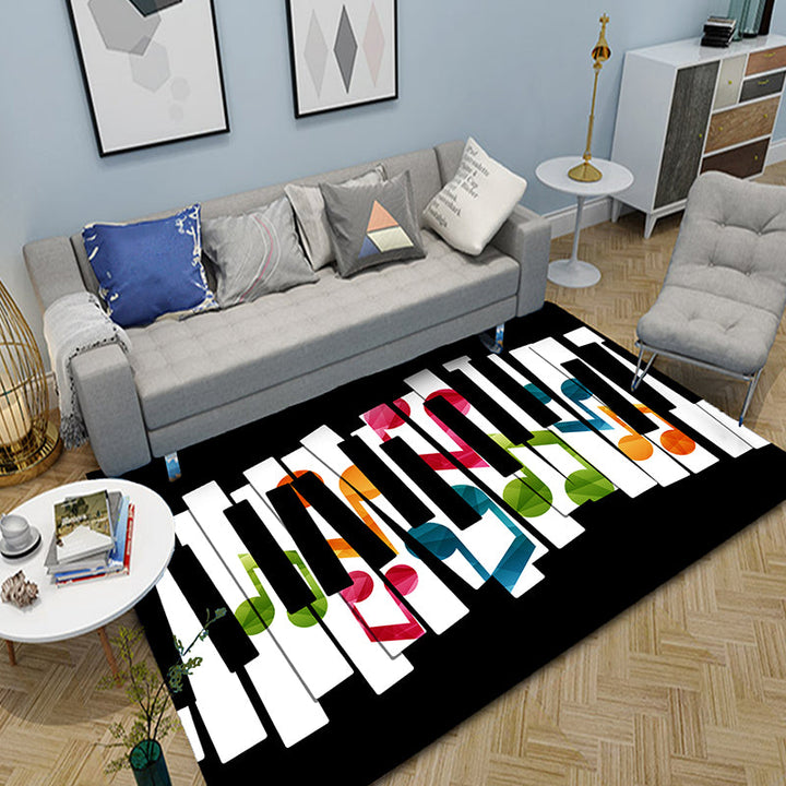 Lisslune | Multicolor bedroom rug funky music printed area rug polyester non-slip backing pet-friendly rug