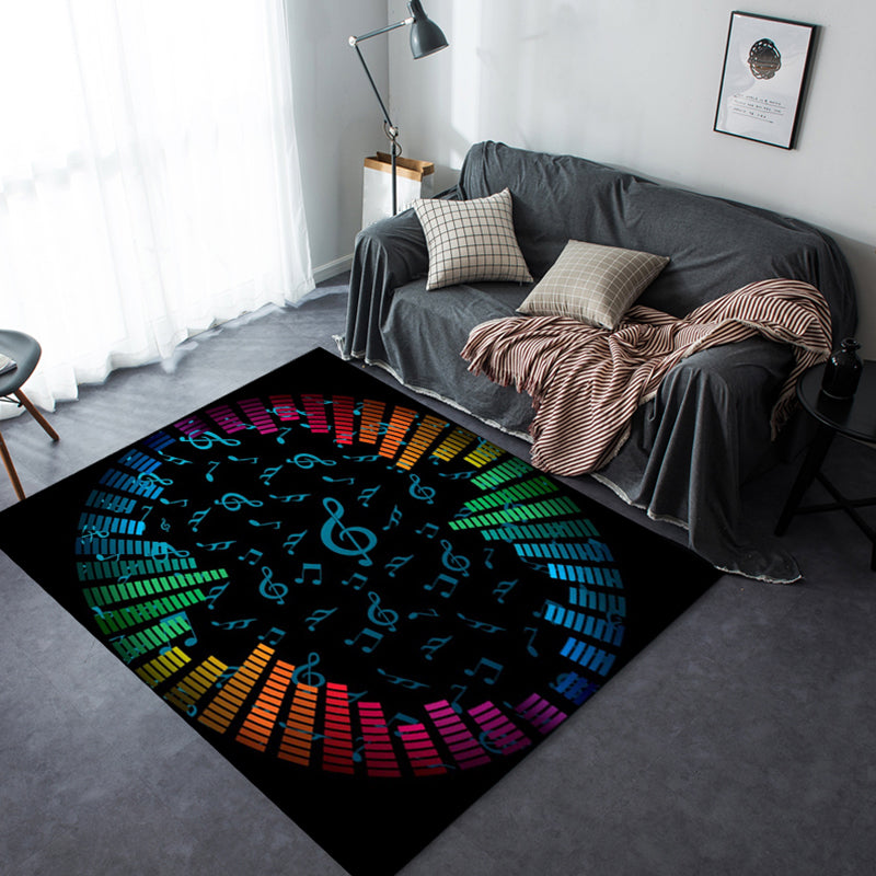 Lisslune | Multicolor bedroom rug funky music printed area rug polyester non-slip backing pet-friendly rug