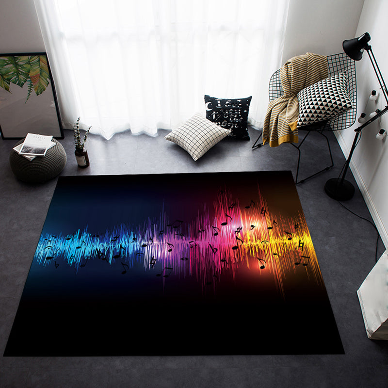 Lisslune | Multicolor bedroom rug funky music printed area rug polyester non-slip backing pet-friendly rug