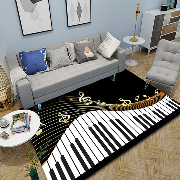 Lisslune | Multicolor bedroom rug funky music printed area rug polyester non-slip backing pet-friendly rug