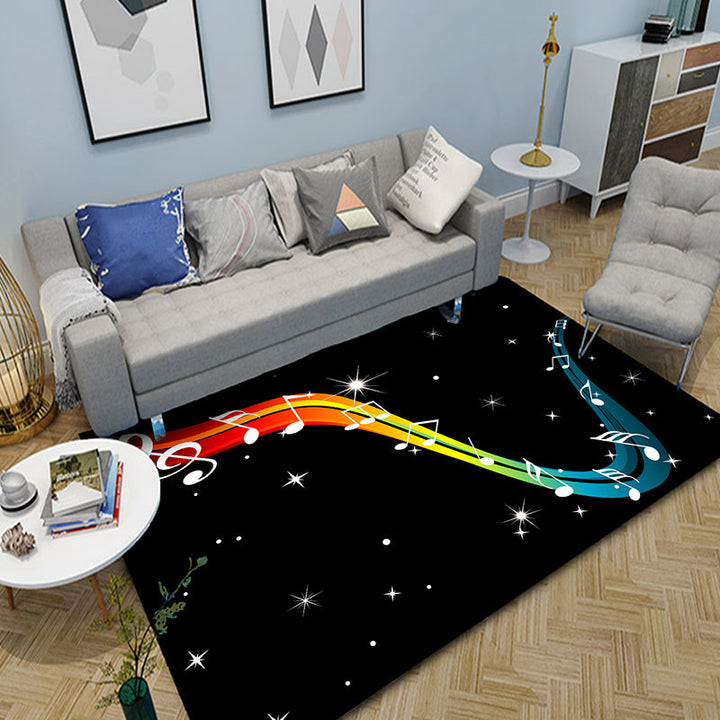 Lisslune | Multicolor bedroom rug funky music printed area rug polyester non-slip backing pet-friendly rug