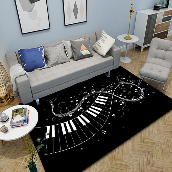 Lisslune | Multicolor bedroom rug funky music printed area rug polyester non-slip backing pet-friendly rug