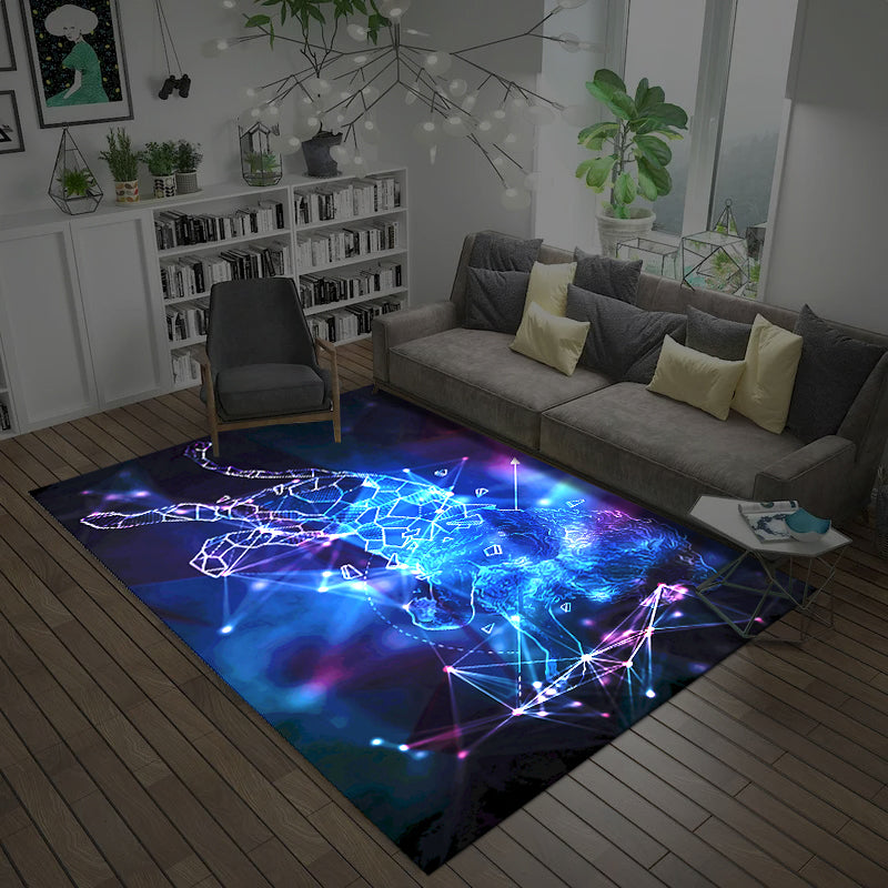 Lisslune | Natural Living Room Rug Multicolored Space Print Rug Polypropylene Non-Slip Washable Area Rug