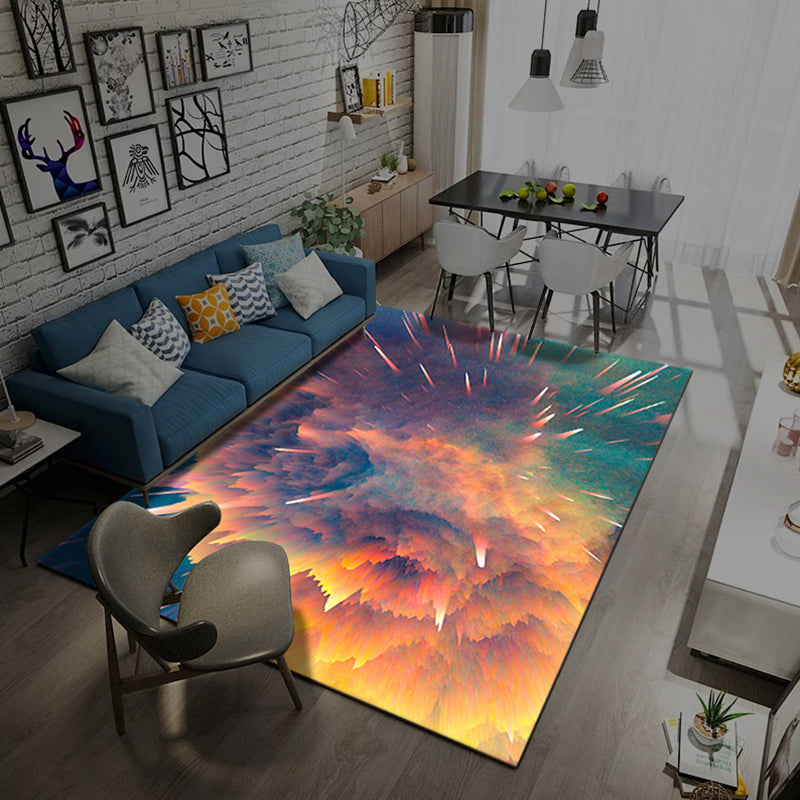 Lisslune | Natural Living Room Rug Multicolored Space Print Rug Polypropylene Non-Slip Washable Area Rug