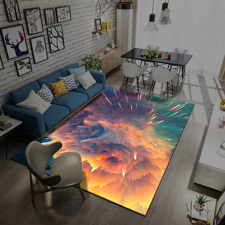 Lisslune | Natural Living Room Rug Multicolored Space Print Rug Polypropylene Non-Slip Washable Area Rug