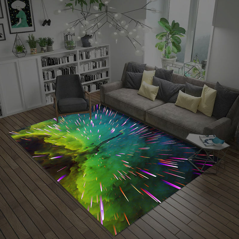 Lisslune | Natural Living Room Rug Multicolored Space Print Rug Polypropylene Non-Slip Washable Area Rug
