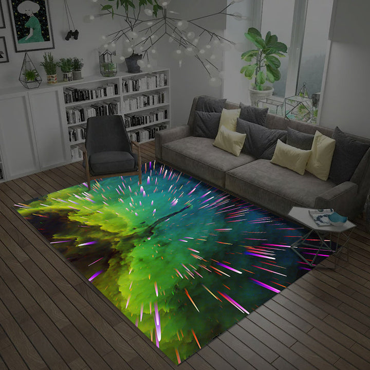 Lisslune | Natural Living Room Rug Multicolored Space Print Rug Polypropylene Non-Slip Washable Area Rug