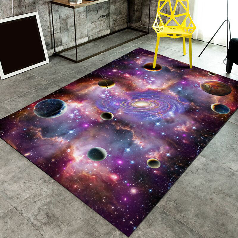 Lisslune | Natural Living Room Rug Multicolored Space Print Rug Polypropylene Non-Slip Washable Area Rug