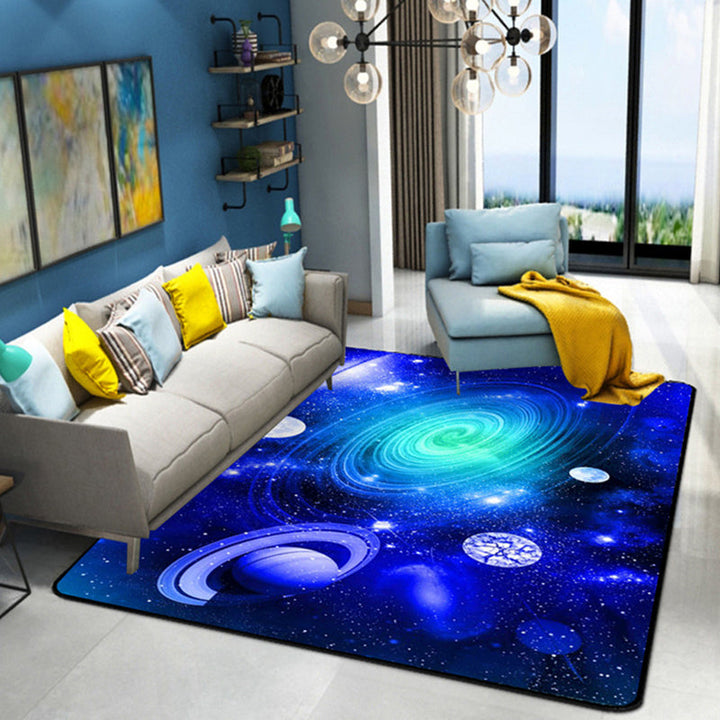 Lisslune | Natural Living Room Rug Multicolored Space Print Rug Polypropylene Non-Slip Washable Area Rug