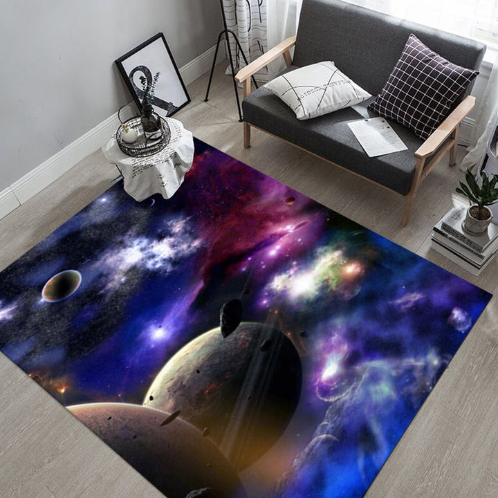 Lisslune | Natural Living Room Rug Multicolored Space Print Rug Polypropylene Non-Slip Washable Area Rug