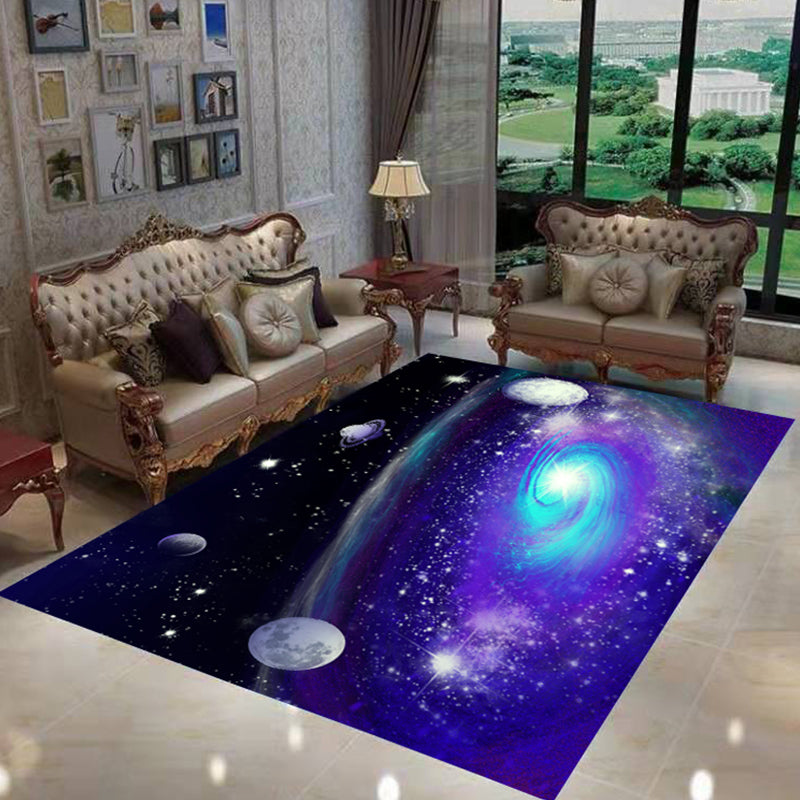 Lisslune | Natural Living Room Rug Multicolored Space Print Rug Polypropylene Non-Slip Washable Area Rug