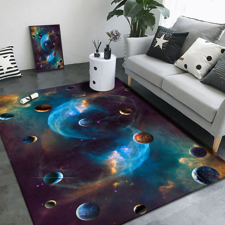 Lisslune | Natural Living Room Rug Multicolored Space Print Rug Polypropylene Non-Slip Washable Area Rug