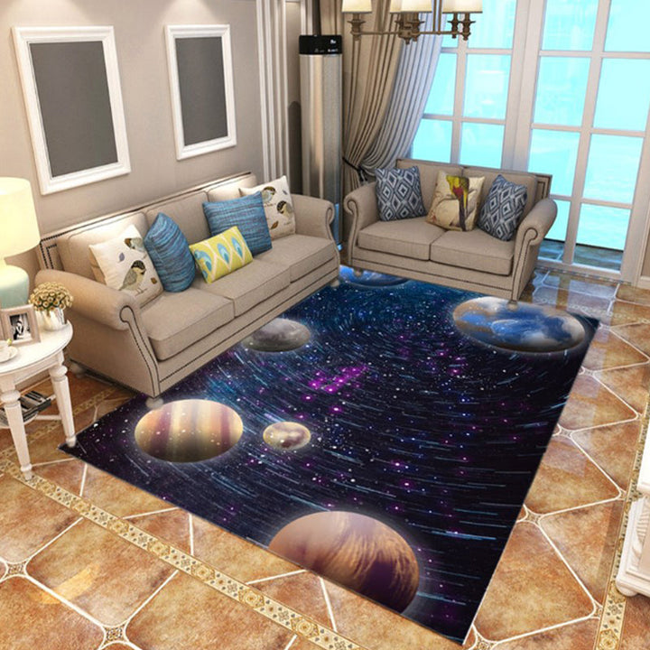 Lisslune | Natural Living Room Rug Multicolored Space Print Rug Polypropylene Non-Slip Washable Area Rug