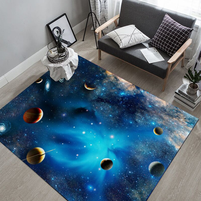 Lisslune | Natural Living Room Rug Multicolored Space Print Rug Polypropylene Non-Slip Washable Area Rug