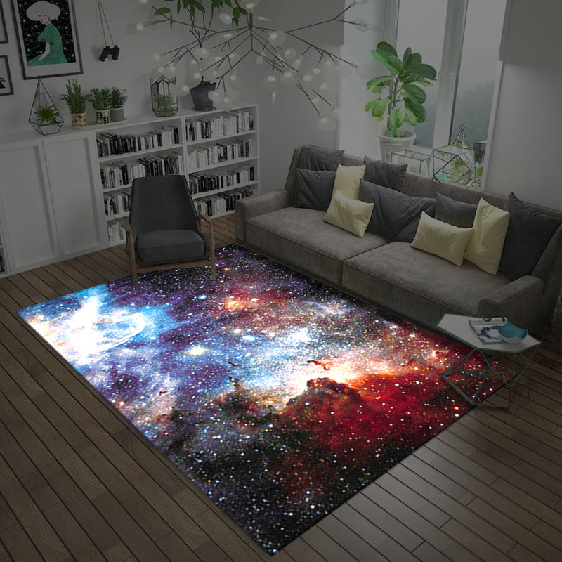 Lisslune | Natural Living Room Rug Multicolored Space Print Rug Polypropylene Non-Slip Washable Area Rug
