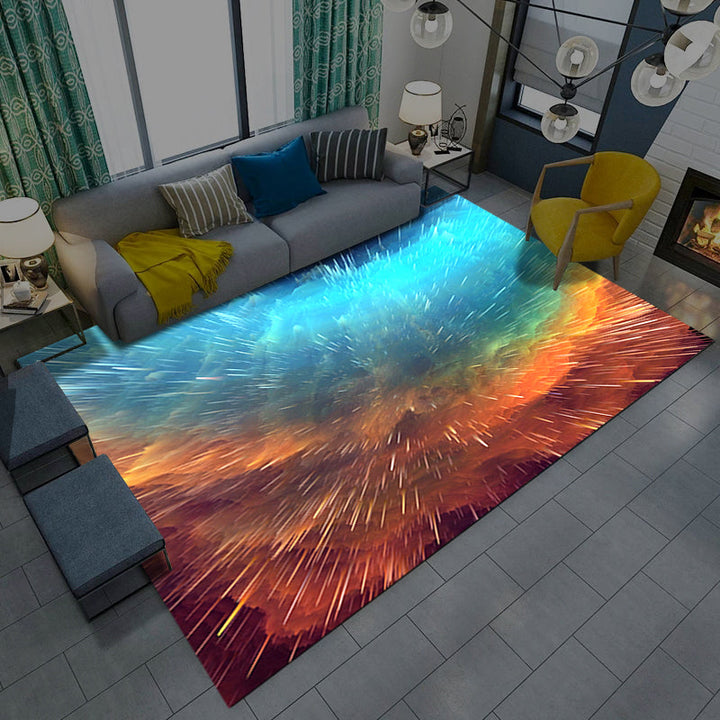 Lisslune | Natural Living Room Rug Multicolored Space Print Rug Polypropylene Non-Slip Washable Area Rug