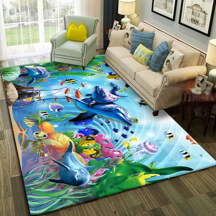 Lisslune | Relaxing Living Room Multicolored Animal Pattern Carpet Synthetic Pet Friendly Washable Carpet