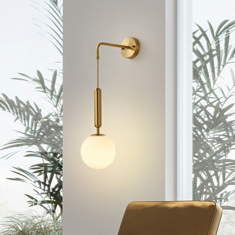 Lisslune | Gold Finish Mini Globe Wall Light Sconces Minimalism 1-Bulb Cream Glass Wall Lighting