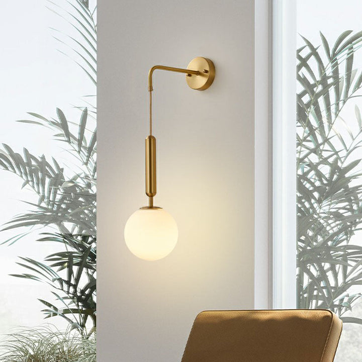 Lisslune | Gold Finish Mini Globe Wall Light Sconces Minimalism 1-Bulb Cream Glass Wall Lighting