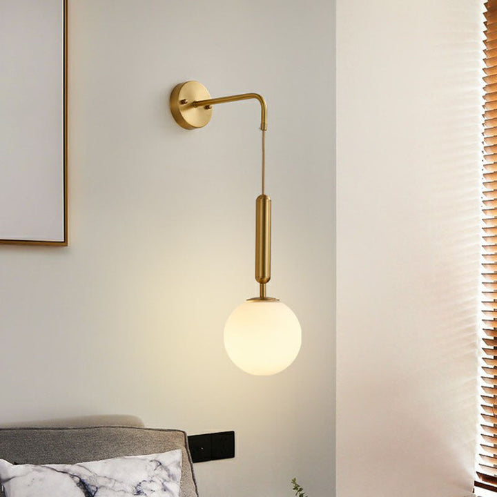 Lisslune | Gold Finish Mini Globe Wall Light Sconces Minimalism 1-Bulb Cream Glass Wall Lighting