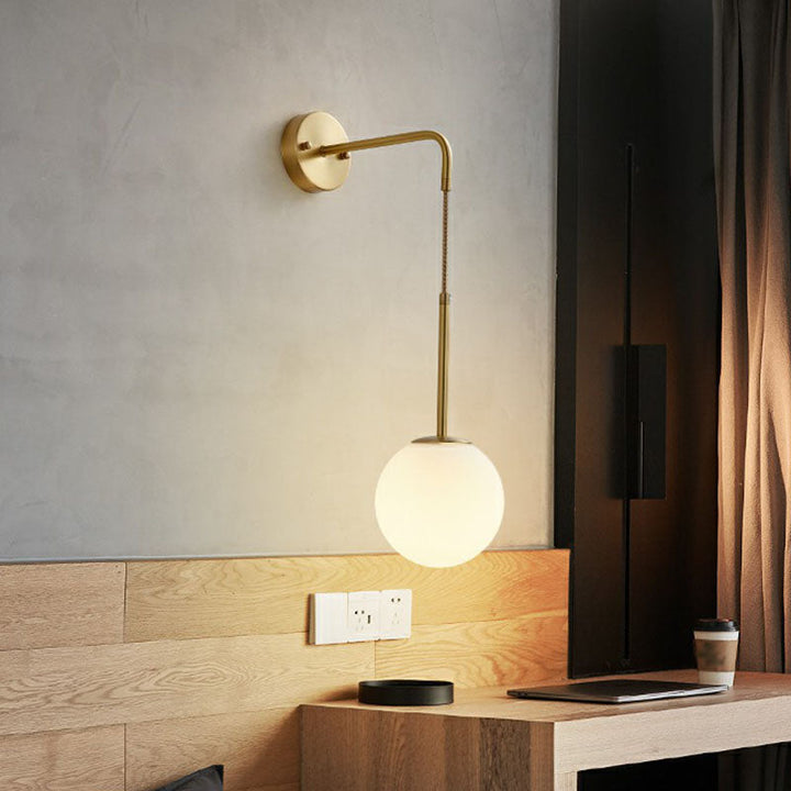 Lisslune | Gold Finish Mini Globe Wall Light Sconces Minimalism 1-Bulb Cream Glass Wall Lighting