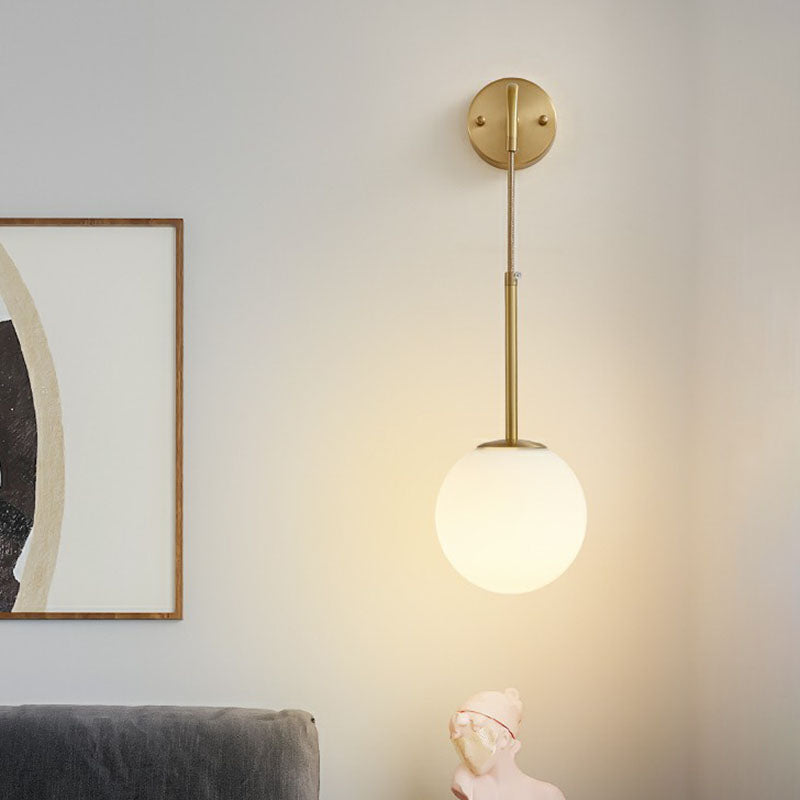 Lisslune | Gold Finish Mini Globe Wall Light Sconces Minimalism 1-Bulb Cream Glass Wall Lighting