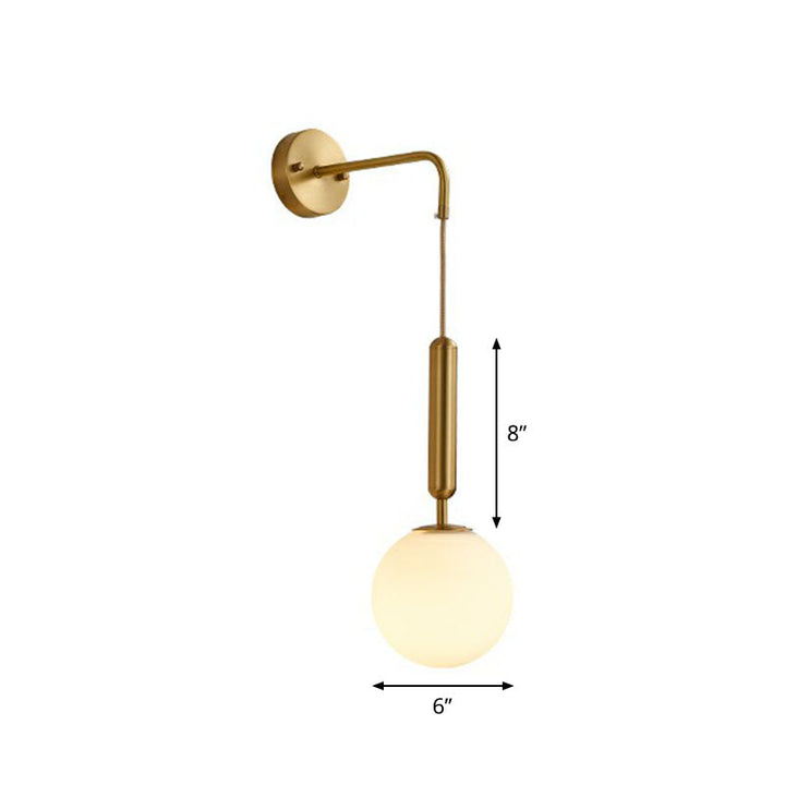 Lisslune | Gold Finish Mini Globe Wall Light Sconces Minimalism 1-Bulb Cream Glass Wall Lighting