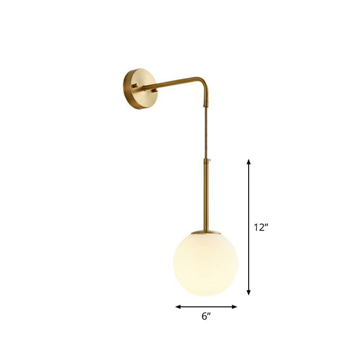 Lisslune | Gold Finish Mini Globe Wall Light Sconces Minimalism 1-Bulb Cream Glass Wall Lighting