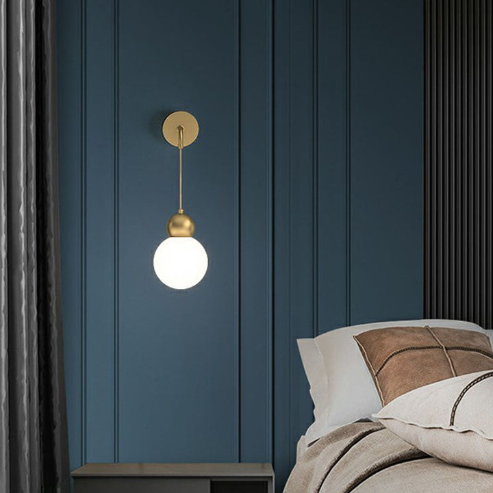 Lisslune | Orb Shaped Wall Light Simplicity Milk Glass 1 Head Gold Wall Light with Hanging Cable