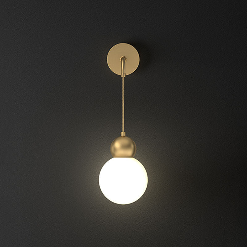 Lisslune | Orb Shaped Wall Light Simplicity Milk Glass 1 Head Gold Wall Light with Hanging Cable