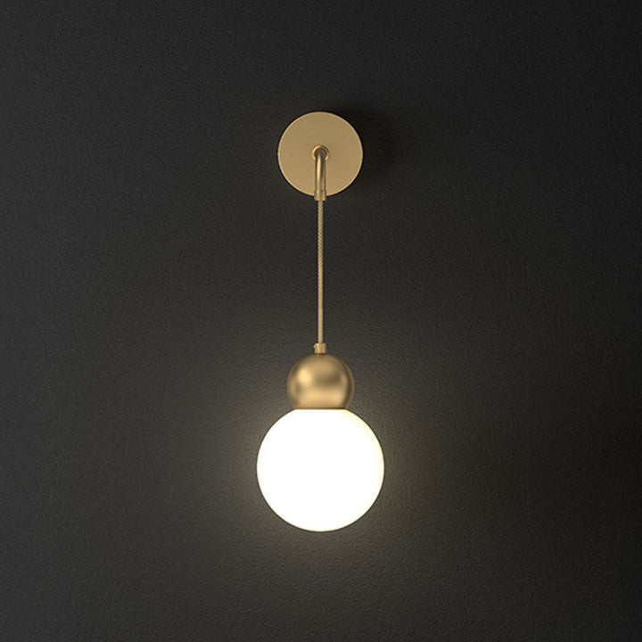 Lisslune | Orb Shaped Wall Light Simplicity Milk Glass 1 Head Gold Wall Light with Hanging Cable