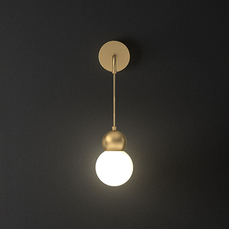 Lisslune | Orb Shaped Wall Light Simplicity Milk Glass 1 Head Gold Wall Light with Hanging Cable