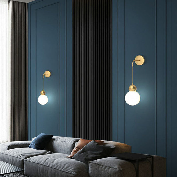 Lisslune | Orb Shaped Wall Light Simplicity Milk Glass 1 Head Gold Wall Light with Hanging Cable