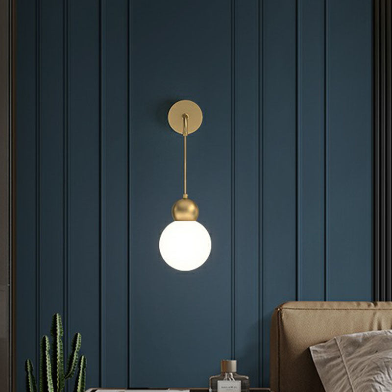 Lisslune | Orb Shaped Wall Light Simplicity Milk Glass 1 Head Gold Wall Light with Hanging Cable