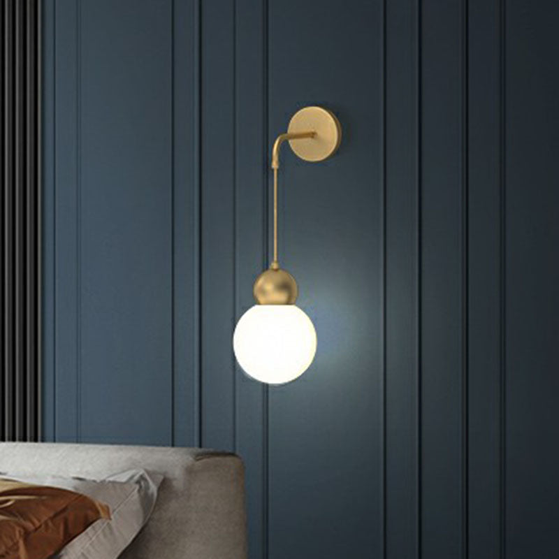 Lisslune | Orb Shaped Wall Light Simplicity Milk Glass 1 Head Gold Wall Light with Hanging Cable