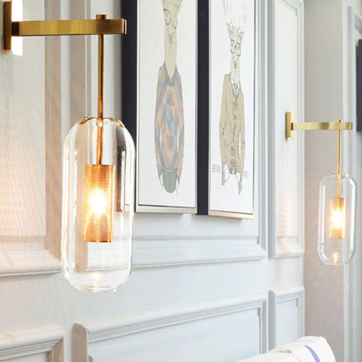 Lisslune | Transparent Glass Capsule Wall Light Simple 1-Light Wall Mount with Wire Mesh Protection Inside