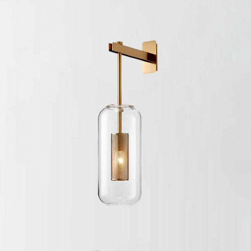 Lisslune | Transparent Glass Capsule Wall Light Simple 1-Light Wall Mount with Wire Mesh Protection Inside