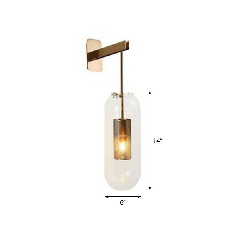 Lisslune | Transparent Glass Capsule Wall Light Simple 1-Light Wall Mount with Wire Mesh Protection Inside