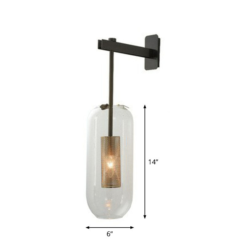 Lisslune | Transparent Glass Capsule Wall Light Simple 1-Light Wall Mount with Wire Mesh Protection Inside