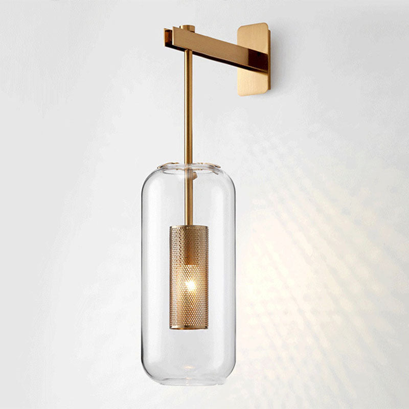 Lisslune | Transparent Glass Capsule Wall Light Simple 1-Light Wall Mount with Wire Mesh Protection Inside