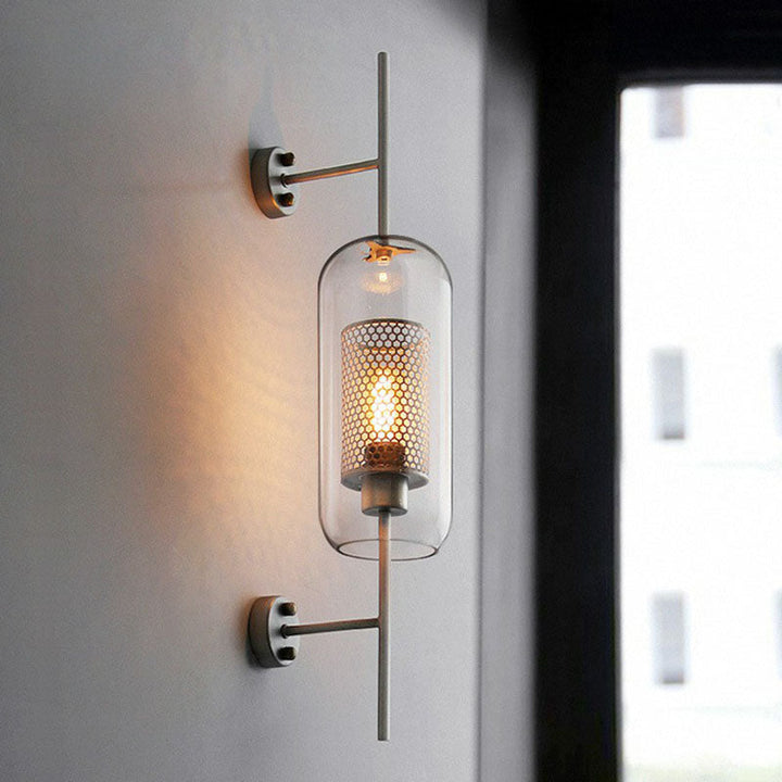 Skørter | Metallic Grid Wall Light Minimalist 1-Head Wall Mount Lamp with Clear Glass Shade