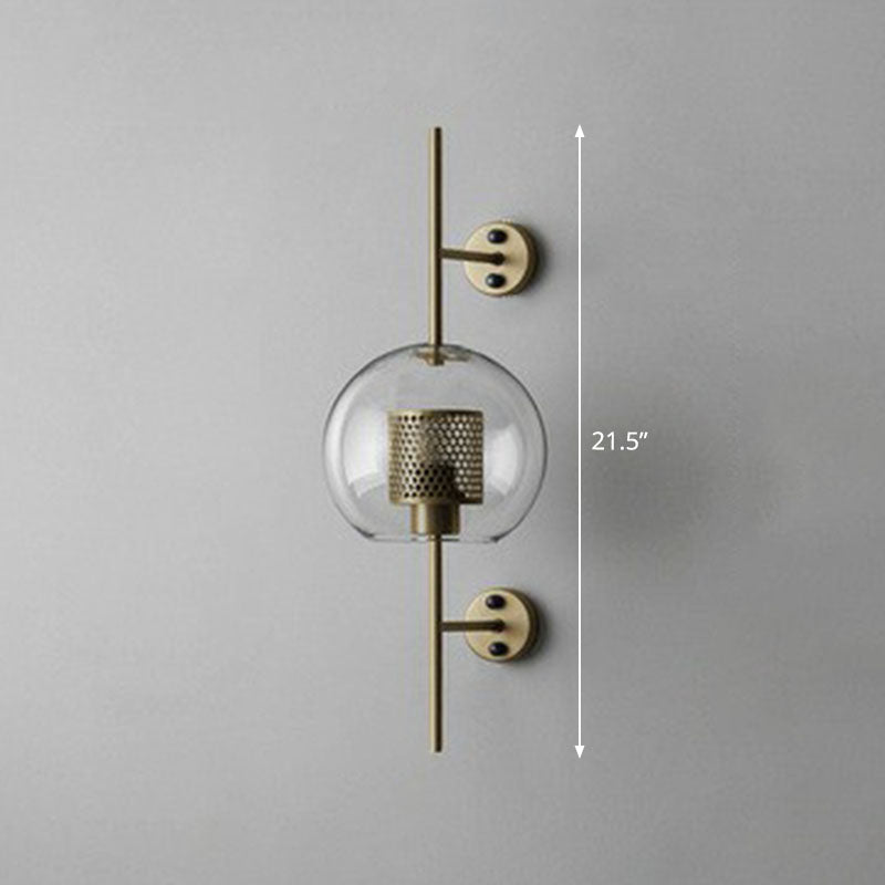 Skørter | Metallic Grid Wall Light Minimalist 1-Head Wall Mount Lamp with Clear Glass Shade