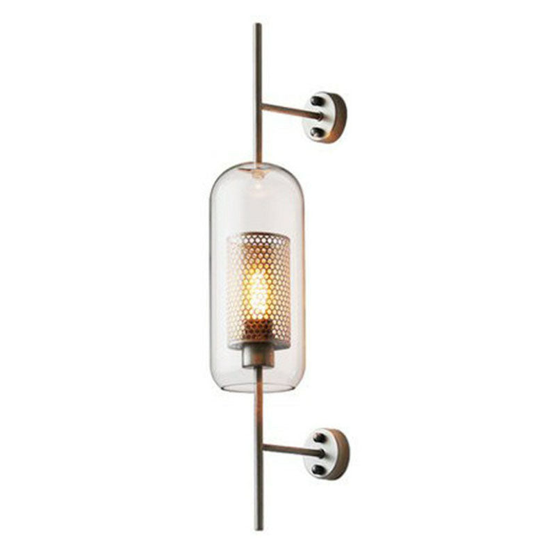 Skørter | Metallic Grid Wall Light Minimalist 1-Head Wall Mount Lamp with Clear Glass Shade